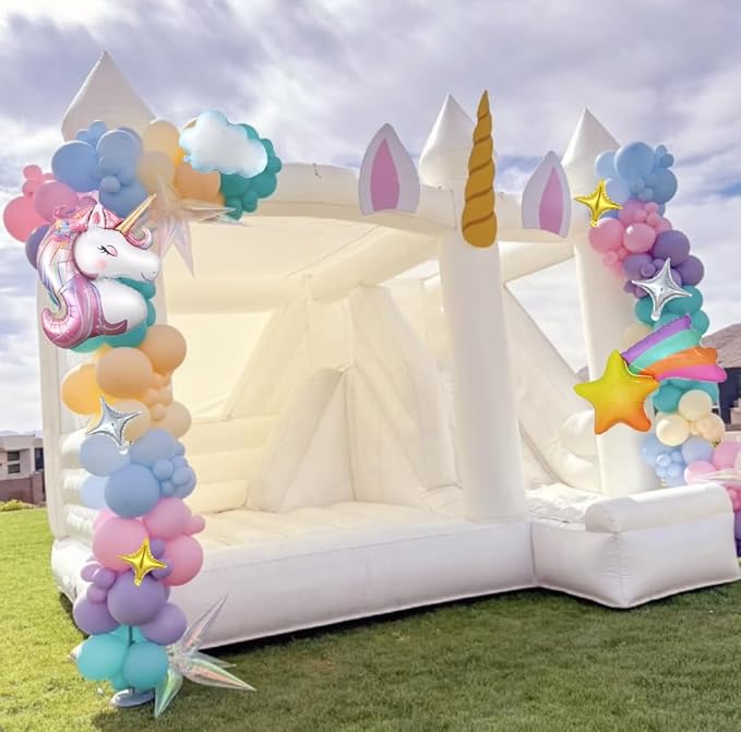 PageebO Pastel Rainbow Unicorn Balloon Garland Arch Kit, 154Pcs Soft Rainbow Balloons with Unicorn Meteor Cloud Balloons for Fairytale Birthday Party Princess Tea Girl Baby Shower Decorations