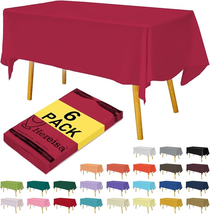 Cerise 6 Pack Disposable Plastic Tablecloths 54" x 108", Rectangle Table Cover, Hot Pink for Parties