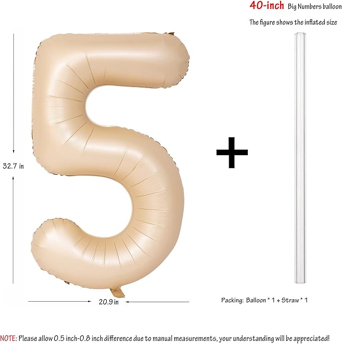 40 In Caramel Number Balloons Helium Foil Mylar latex Balloon Birthday Party banquet Decoration Digital 5