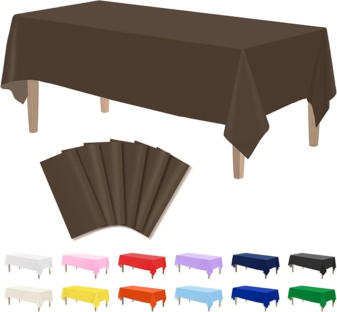 Kopokita 6PCS Brown Plastic Tablecloths 54 x 108 Inch, Disposable Table Cloths Rectangle Party Table Covers
