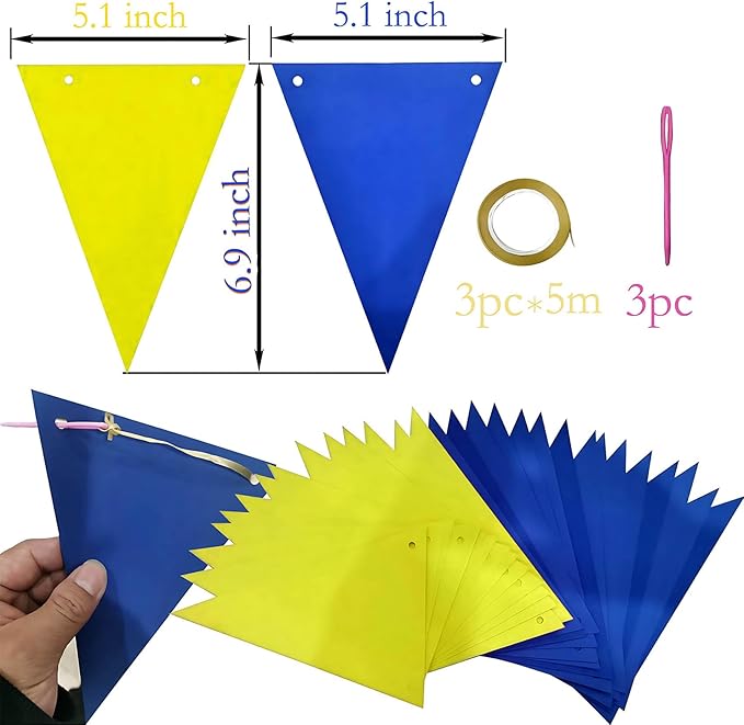 Blue and Yellow Pennant Banner 3 Pack Paper Triangle Flag Hanging for Wedding Birthday Gender Reveal Baby Shower Halloween Family Party Decoration（36pcs Triangle Flag）