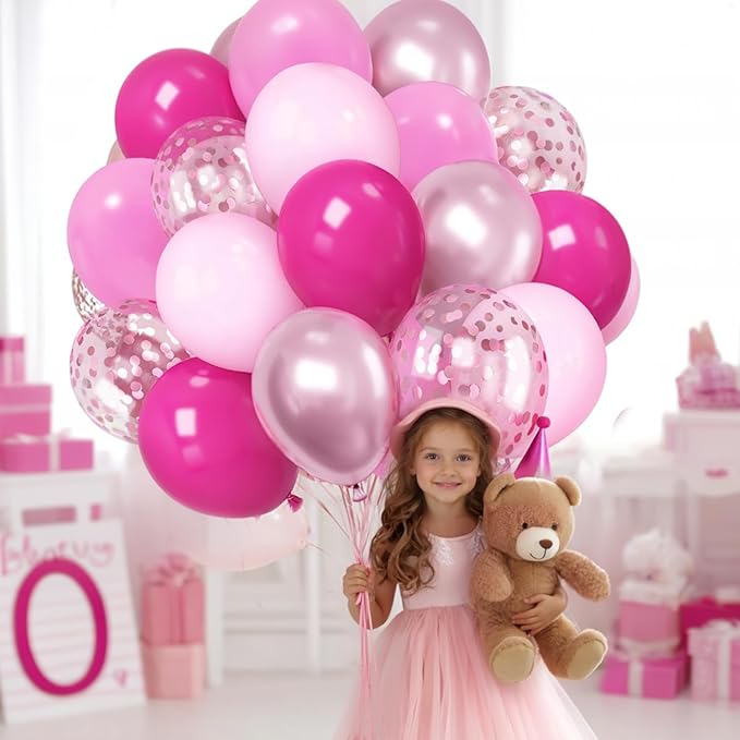 Pink Balloon Hot Pink Balloons Set, 50pcs 12inch Pastel Light Pink Metallic Pink Confetti Balloons for Princess Birthday Wedding Bridal Shower Valentine's Day party Decorations
