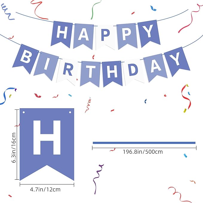 Grayish Blue Birthday Banner Sign Happy Birthday Bunting Banner Garland for Kids Girl Woman Tea Party Decorations Bunting Flag Party Supplies