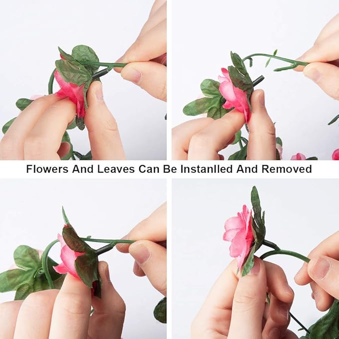 Miracliy 8Pcs 66FT Pink Flower Garland, Blue and White Artificial Rose Floral Vines Fake Hanging Spring Flower Garland for Wall Backdrop Wedding Arch Tea Party Door Mantle Decoration