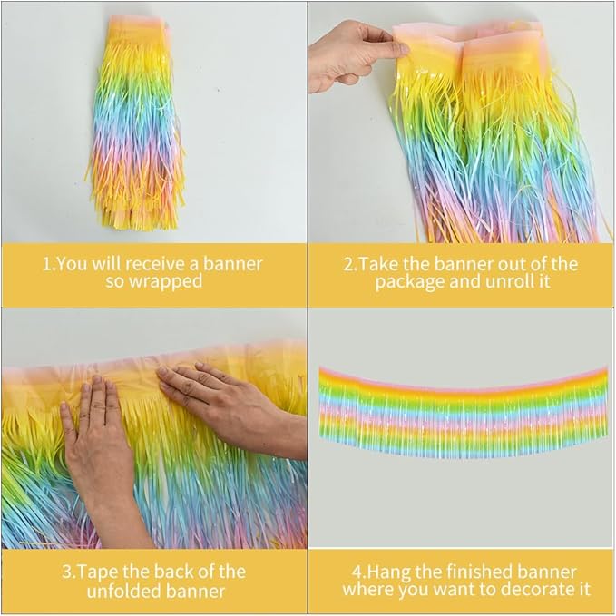 BEISHIDA 3 Packs Metallic Foil Fringe Garland Light Rainbow Wall Hanging Tinsel Fringe Banners for Car Floats Bridal Shower Wedding Birthday Easter Graduation Holiday Party Decoration(30 Feet)