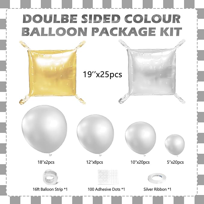 75Pcs Chrome Silver Square Foil Balloons Wall Tunnel Backdrop Double Sided with Silver Balloons Arch Garland Kit for Graduation Birthday Party Decorations