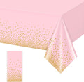 1 Pack Pink and Gold Plastic Tablecloth for Parties, Pink Disposable Table Cloth for Rectangle Tables, Gold Stamping Dot Confetti Light Pink Tablecloth for Birthday Wedding Baby Shower Party, 54x108"