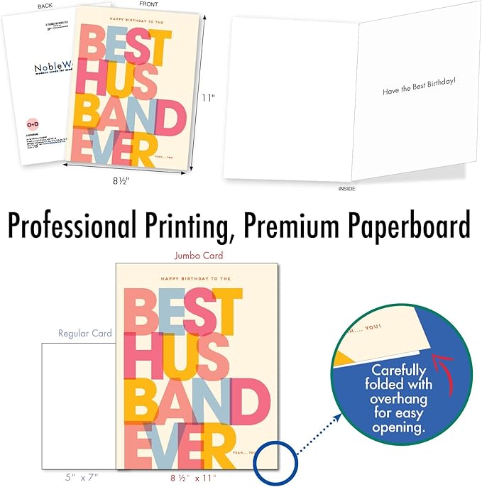 NobleWorks - 1 Jumbo Happy Birthday Card for Husband (8.5 x 11 Inch) - Big Humor Stationery for Birthdays - Best Husband Ever J7354BDG