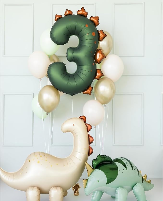 Dinosaur Number 3 Balloon PartyDeco 36 Inch Three Rex Balloons 3 Years Old Birthday Decorations Boy Dinosaur Third Birthday Party Supplies