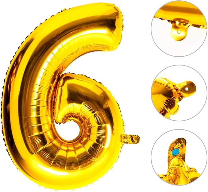40 Inch Large Foil Helium Number Balloon Birthday Wedding Party 0-9 (Gold, 6)