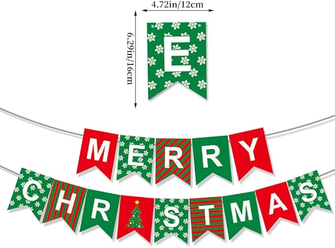 Merry Christmas Banner Decorations Red Green Xmas Paper Banner Sign Home Office Decor Banners Merry Christmas Party Decoration for Xmas Holiday Fireplace Wall Window Indoor Decor