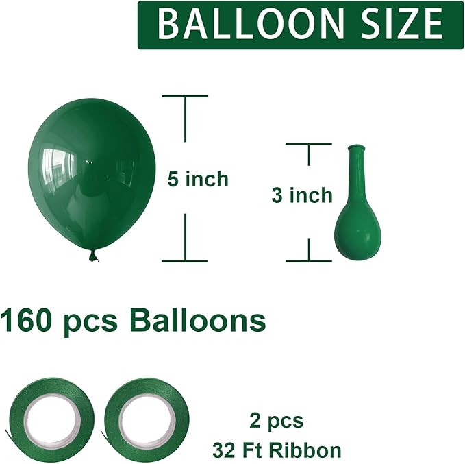 Green Balloons Green Birthday Decorations 160 Pack 5 inch Round Party Balloons for Dark Green Themed Wedding Graduation Anniversary Christmas Birthday Party St Patricks Day Backdrop Decorations
