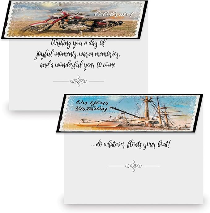 Current Vintage Transport Birthday Greeting Cards - Set of 20 (2 each of 10 Designs), 5 x 7 Inches, Classic Cars, Airplanes, Trains, Envelopes Included, Assortment Set