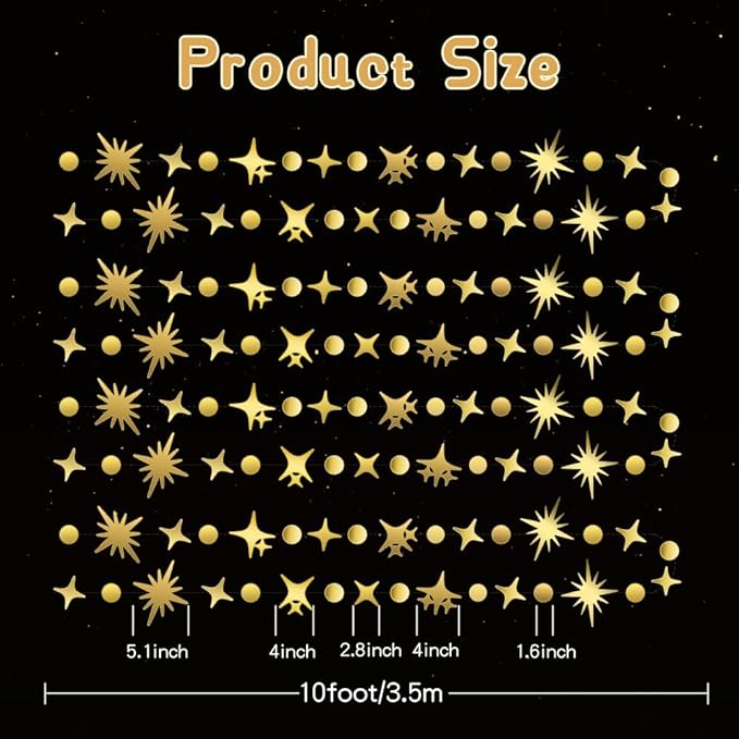 Glitter Star Garlands Decorations, 46Feet Star Paper Garland Banner, Circle Dot Star Hanging Streamers for Valentine's Day Wedding Birthday Anniversary Ramadan Graduation Party Supplies Decorations
