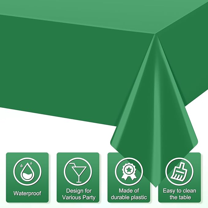 6Pcs Green Tablecloths for Rectangle Tables,Disposable Plastic Table Cloth,Waterproof Green Table Cover for Graduation Birthdays Weddings Anniversary Party Decorations,54 x 108 Inch