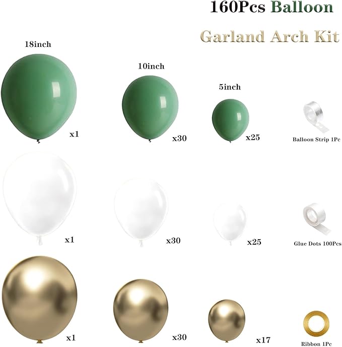 Spring Balloon Garland Arch Kit 160Pcs Sage Green White and Gold Latex Balloons for Baby in Bloom Baby Shower Woodland Jungle Safari Wedding Birthday Party Decoration