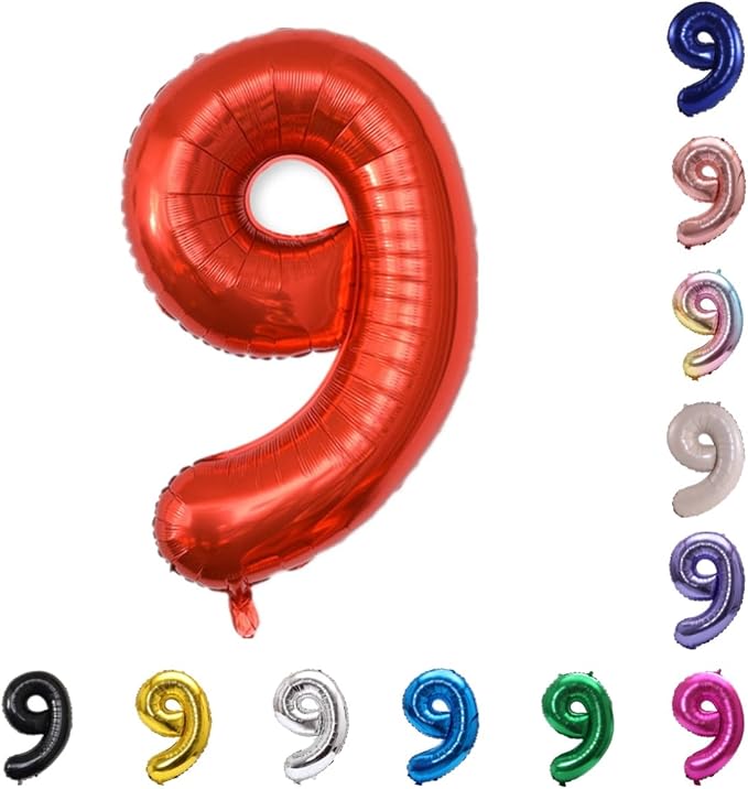 YPSelected 32 Inch Large Foil Helium Number Balloon Birthday Wedding Party 0-9 (Red, 9)