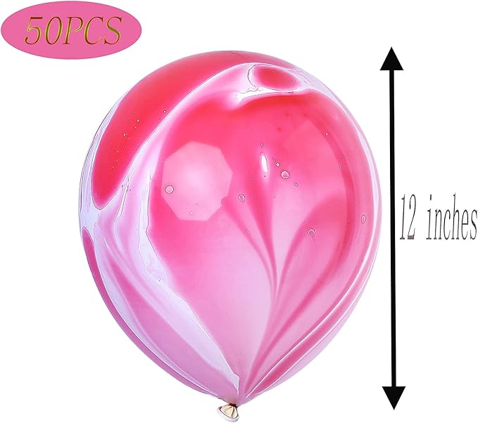 Pink Marble Balloons Red Hot Pink Balloons Marble Agate Latex 12 Inch 50PCS Pink Tie Dye Balloons Swirl for Birthday Party Christmas Decorations Valentine Day Wedding Festival