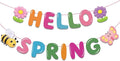 Hello Spring Banner,Colorful Spring Party Decorations with Bee, Butterfly & Flower for Spring Theme Party, Classroom,Office,Home Decor (No DIY Needed)