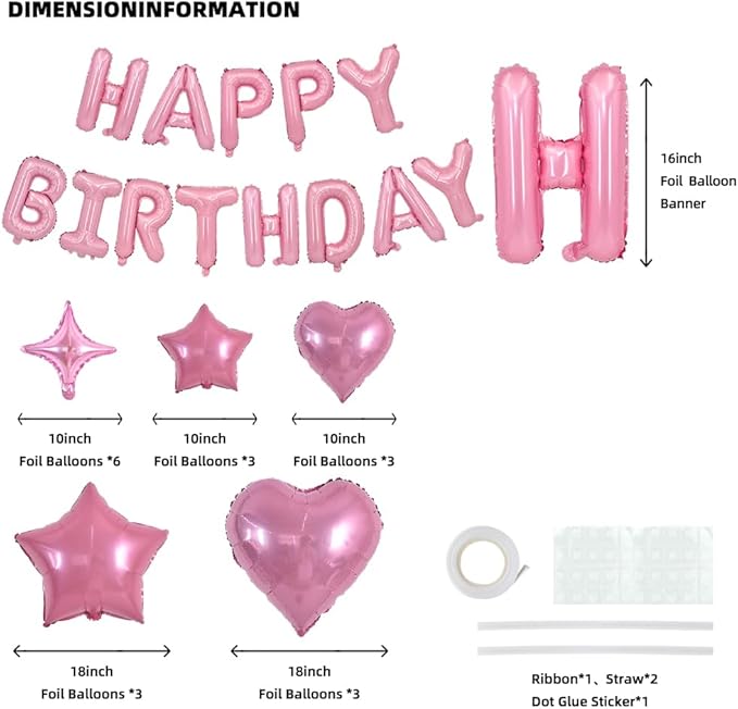 TONIFUL 35PCS Light Pink Happy Birthday Decorations 16 Inch Happy Birthday Balloon Banner with Star Balloons Mylar Foil Birthday Party Decorations Supplies for Men Women Adults Girls Boys Kids