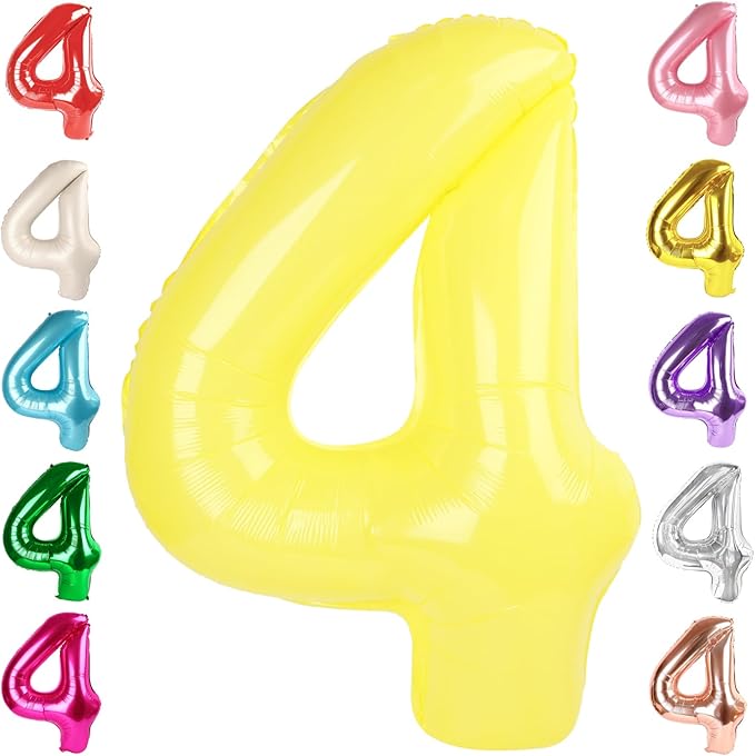 40 Inch Large Numbers Balloon, 4 Yellow Ballon for 4th 14 40 44 Birthday Party, Balloon 4 Number for Graduations Wedding Supplies