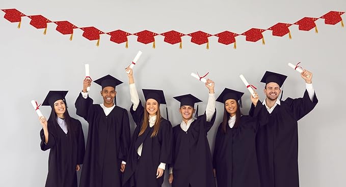 Graduation Decorations Class of 2026 Pre-Strung Glitter Congrats Grad Graduation with Tassel Party Congratulations Banner Decor College High School Graduation Party Favors Red