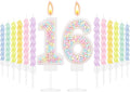 MTLEE Number 16 Birthday Candle with 12 Pcs Spiral Candles for Girls Macaron Pastel Rainbow Unicorn Pink Cake Topper for Sweet Theme Party Decoration