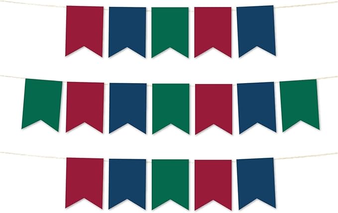 Andaz Press Hanging Pennant Banner with String, Burgundy, Emerald Green, Navy Blue, 1-Set, 24 Pennants, Approx. 12-Feet Long, Jewel Toned Theme Colored Supplies