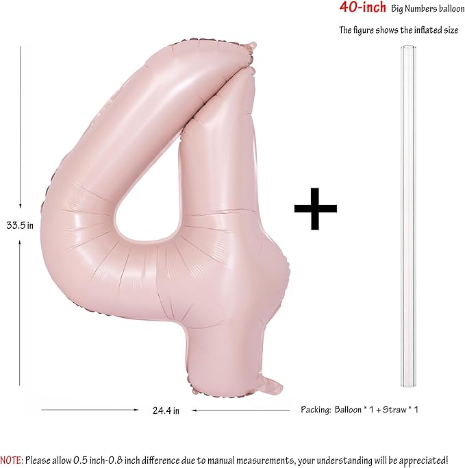 40 In Matte Pink Number Balloons Helium Foil Mylar Balloon Birthday Party banquet Decoration Digital 4