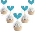 24Pcs Glitter Heart Cupcake Toppers for Valentine's Day Decorations, Mixed Size Double-Sided Heart Valentine's Day Cupcake Toppers for Wedding Bridal Shower Party Decorations (Blue)