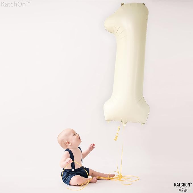 KatchOn, Cream Number 1 Balloons for 1st Birthday - Giant 40 Inch | One Balloon for First Decoration | 1 Balloon Number For The Big One Birthday Decorations | 1st Happy Anniversary Decorations