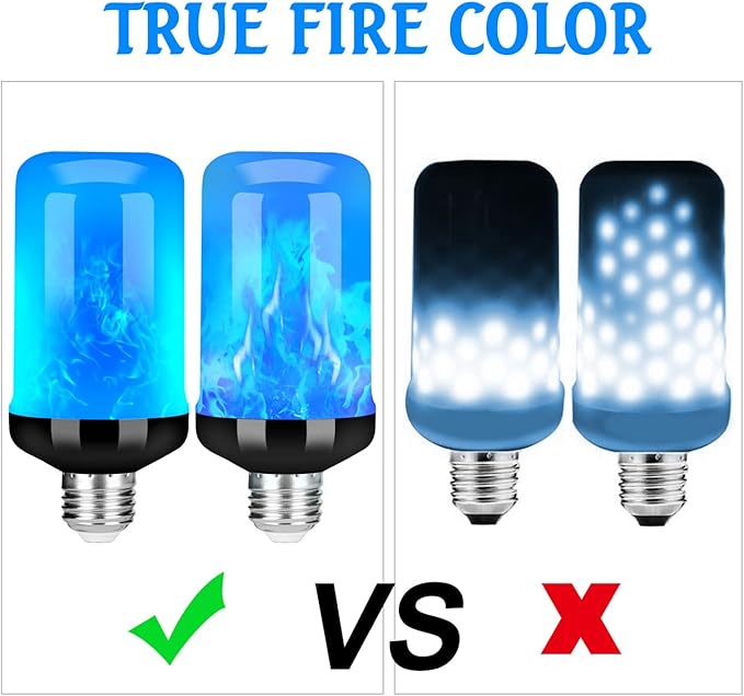 Y- STOP LED Flame Light Bulb, Upgraded 4 Modes Fire Light Bulbs with Upside Down Effect, E26 Base Flickering Light Bulbs for Halloween Decorations, Christmas, Outdoor, Indoor, Home Decor (Blue-4 Pack)