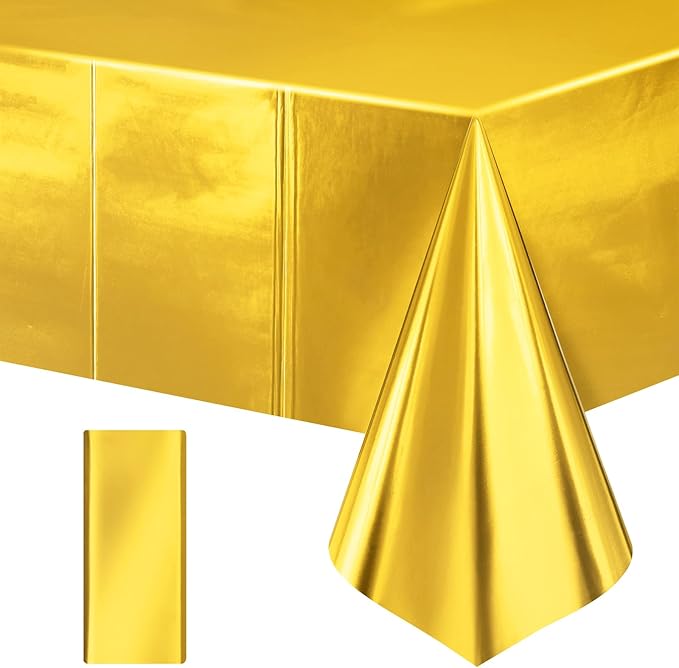 1 Piece Bright Gold Metallic Foil Tablecloth - Stunning Matte Finish, Durable and Easy to Clean - Perfect for Bachelorette, Birthday, Wedding, and Anniversary Party Decorations