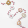 Whaline Groovy Retro Flower Felt Banner 3D Flower Pom Pom Balls Banner Boho Daisy Garland Pre-Assembled Spring Floral Bunting Garland for Party Supplies Home Hanging Decoration