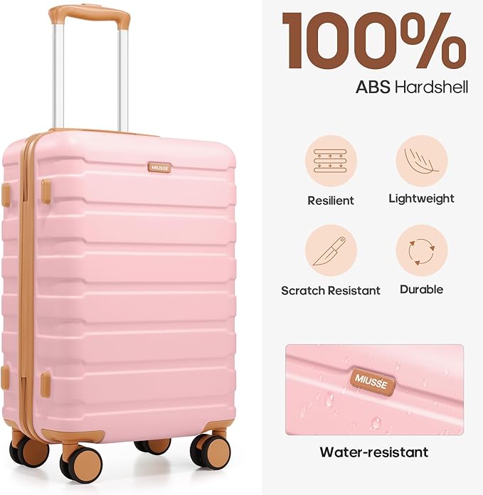 Luggage Sets 3 Piece, 20 Inch Hardshell Carry On Luggage 22x14x9 Airline Approved, Suitcase with TSA Locks & YKK Zippers, Carry On Suitcase with Wheels for Men & Women Travel