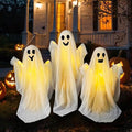 3 Pack Halloween Ghosts Decorations Outdoor,White Cloth Ghosts Stakes with Incandescent Light, Holiday Party Home Haunted House Yard Art, Front Yard Patio Lawn Garden Decor
