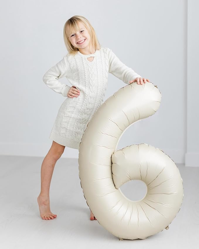 Cream 6 Balloon, Number Balloons 40 Inch, 6th Balloons for Birthday Decorations, Cream White Party Supplies 6 Birthday Balloon, Number 6 Balloon