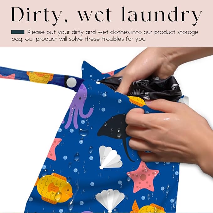 Wet Bag, Wet Dry Bag, Waterproof Swim Bags, Machine Washable Reusable Bags for Beach, Pool, Diapers, and Dirty Yoga Gym Clothes(Cute Under the Sea Pattern
