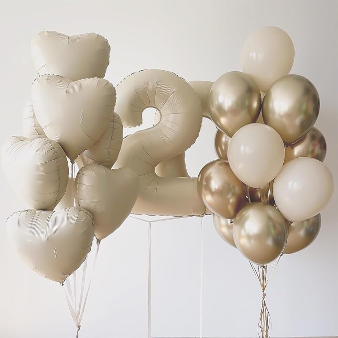 Cream White Heart Balloons,12Pcs Sand White Heart Shaped Foil Balloons,18Inch Beige Helium Polyester Film Balloon for Baby Shower Birthday Anniversary Wedding Party Decorations