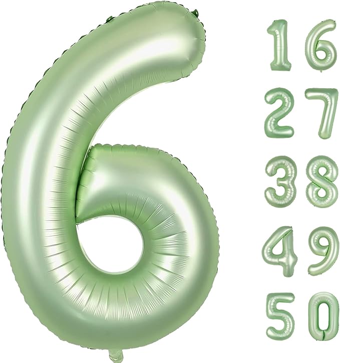 40 Inch Olive Green Balloon Number 6 Balloon,6 Foil Mylar Helium Large Digital Balloon Birthday Numbers Jumbo Balloons 16th or 61st Anniversary Party Decorations Supplies