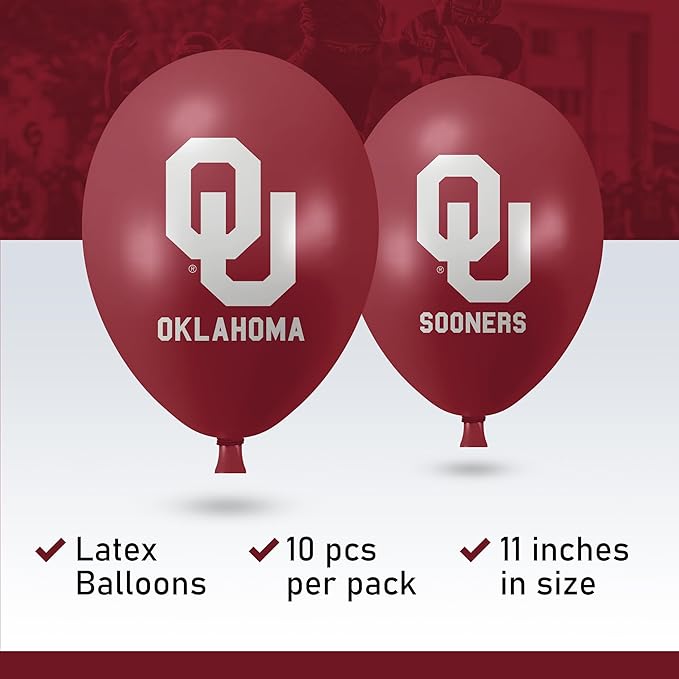 Oklahoma Sooners Balloons 10 Pack 11" Official Licensed Logos, Helium Quality Latex Balloons, Perfect for College Football Team Celebration, Decorated Front and Back by Westrick