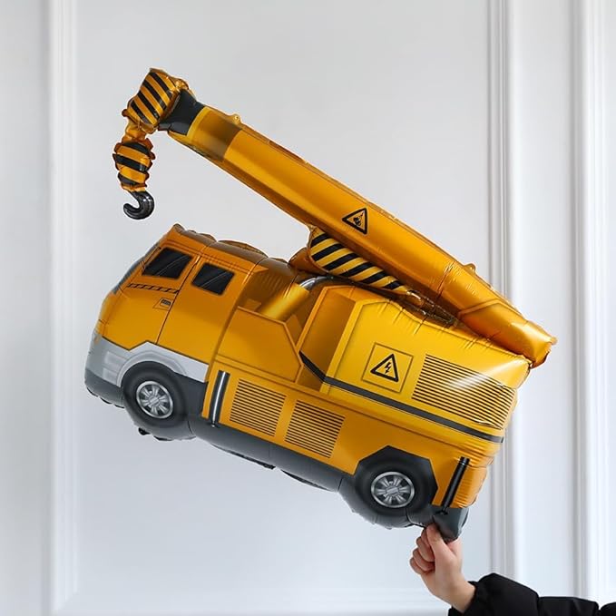 Construction Balloons Garland Arch Kit 155Pcs Yellow and Blue Balloons with Crane Excavator Hammer Foil Balloon for Birthday Baby Shower Trucker Appreciation Day Construction Party Decorations