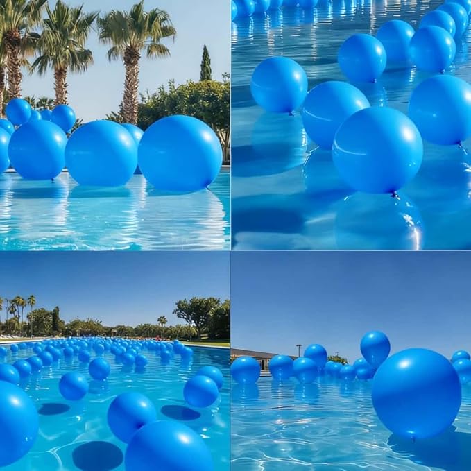 50 Pcs Giant Blue Latex Balloon Kit - Mixed Sizes (18“, 24”, 36") Ideal for Christmas, Hanukkah, Boys' Baby Showers, Pool/Beach Parties & Events