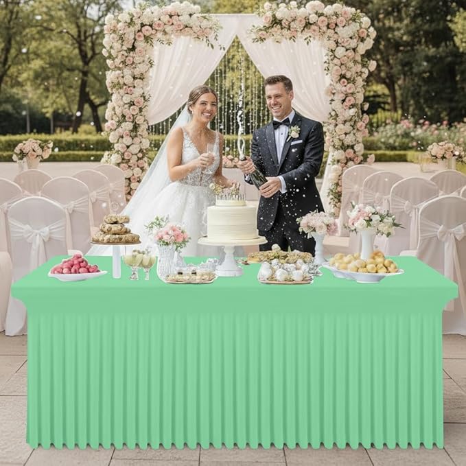 Smiry Spandex Tablecloth, Elastic Fitted Stretch Tablecloth for 6FT Rectangle Tables, Waterproof Washable Table Cover Skirt for Outdoor, Wedding, Banquet & Parties (Bright Green, 72Lx30Wx30H Inch)