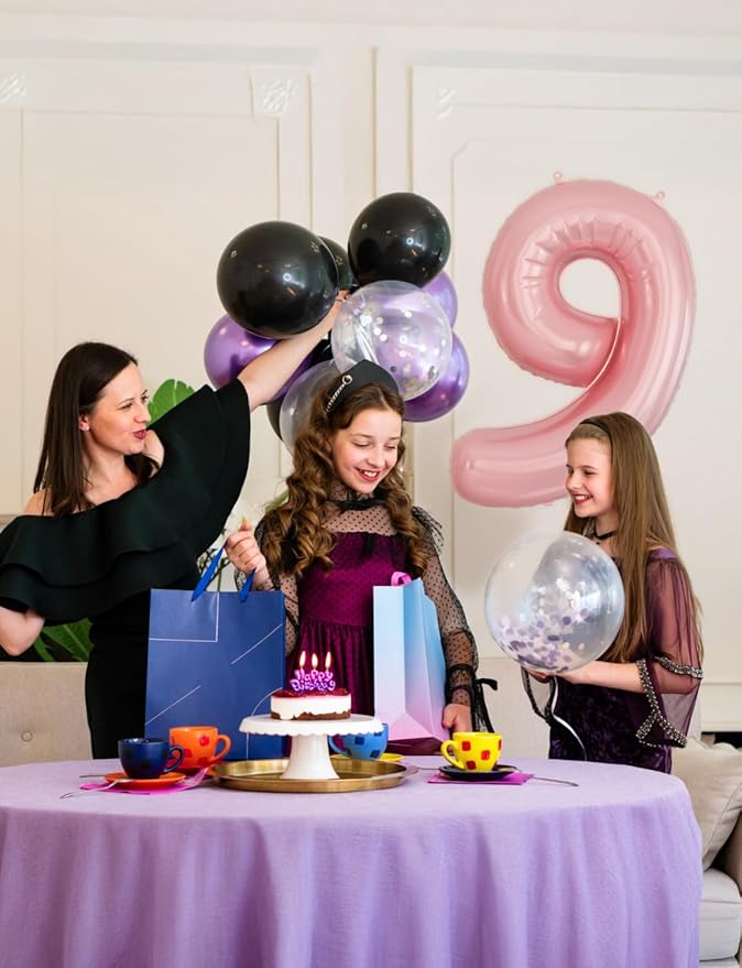 Number 9 Balloons - 40 Inch Pink Number Balloons Giant Light Pink balloon Big Foil balloon for Girls Baby Shower Birthday Princess Theme Party Decorations