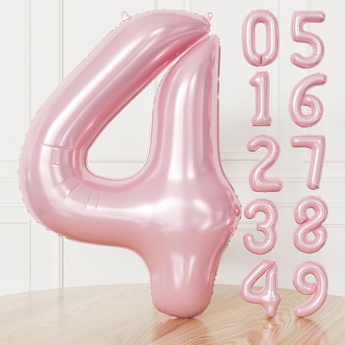 Pink Number 4 Balloons – 40 Inch Giant Foil Number Balloon, Light Pink Number Balloon for Girls Birthday, Baby Shower & Princess Theme Party Decorations