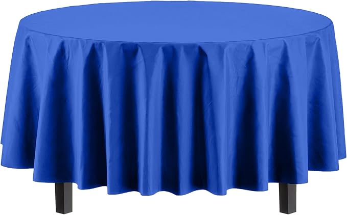 Exquisite Party Solids 6-Pack Premium Plastic Tablecloth 84in. Round Plastic Table Cover - Dark Blue