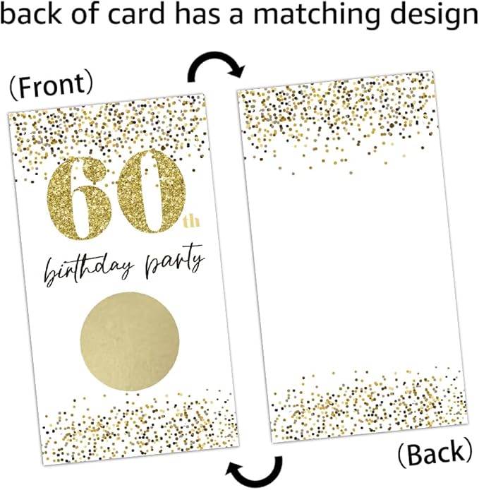 REWIDPARTY White Gold 60th Birthday Party Scratch Off Game Cards（32 PCS） Happy 60th Birthday Party Scratch Cards Cheers to 60 Years Party Supplies Activity for Birthday Raffle Tickets Kids Adults