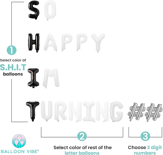 BALLOON VIBE So Happy IM Turning "2 Numbers" Letter Balloons Birthday Banner - 16” Alphabet & Number Foil Balloons for Happy Birthday Décor - Funny Birth Day Party Decorations for All Ages