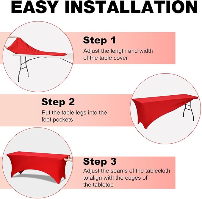 Trlyc 2 Pack 8FT Spandex Table Cloth - 96 x 30 Inch Rectangular Stretch Tablecloth, Wrinkle Resistant Scretch Table Cover for Wedding, Party, Banquet, Picnic, Outdoor Decoration (2Pcs,Red)